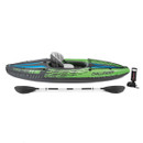 Side view of Intex Challenger K1 inflatable kayak with paddle and pump included