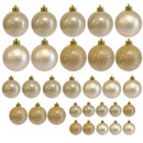 30 pearl baubles against a white background displaying the varying sizes.