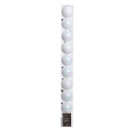 Pack of white Christmas baubles in a presentation tube, featuring mixed glossy iridescent and textured finishes for festive tree decorating.