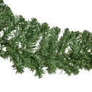 Close-up of artificial pine garland showcasing dense green needles and realistic foliage for traditional Christmas displays.