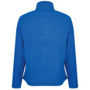Blue fleece jacket shown from the back. It has a high collar and long sleeves, with a simple, cosy design that suggests warmth and comfort.