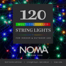 NOMA 120 multicolour LED string lights for indoor and outdoor use, featuring a green cable, multifunction settings and Easytimer technology.
