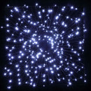 Cool white LED net lights illuminated in a radial pattern against a dark background, creating a bright starburst effect for festive indoor and outdoor lighting.