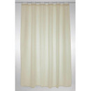 Plain white shower curtain with a softly draped design and reinforced hanging eyelets, ideal for use over a bath or shower.