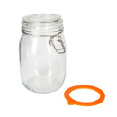KitchenCraft Home Made 1 litre clear glass preserving jar with clip-top lid, metal clasp and removable orange sealing ring.