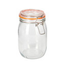 KitchenCraft Home Made 1 litre glass preserving jar with secure clip-top lid and orange airtight seal for storing homemade preserves.