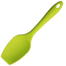 Zeal large lime green silicone spatula spoon with a long handle, flexible scoop and hanging hole for convenient storage.