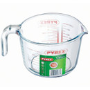 Pyrex Classic 1 litre glass measuring jug with easy-grip handle, pouring spout and clearly marked red measurement scale.