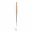 Extra-long narrow cleaning brush with a flexible wire stem, looped end and slim bristled head for cleaning bottles and hard-to-reach areas.