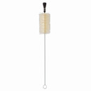 Long-handled bottle cleaning brush with flexible wire stem, looped end and cylindrical bristled head for cleaning bottles and narrow containers.