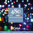NOMA 480 multicolour LED décor tree lights for indoor and outdoor use, featuring vibrant multicolour LEDs, multifunction lighting effects, timer function and green cable.