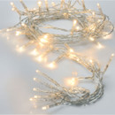 Warm white LED string lights with 50 LEDs on a clear cable, creating a soft festive glow for Christmas trees, garlands, table centrepieces and seasonal home décor.
