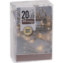 Clear packaging containing 20 warm white LED lights on a 2-meter string, spaced 30 cm apart for decorative use.