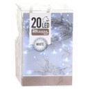 Boxed set of 20 cool white LED string lights on a 2m clear wire, perfect for Christmas décor, seasonal displays, craft projects and home decoration.