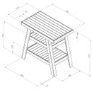 Black and white technical line drawing of a wooden BBQ side table with labelled dimensions.
