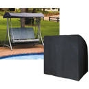 A view of a black swing over and a garden swing on a white background