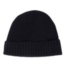 Rear view of the black Barbour ribbed knitted beanie with a plain folded cuff.