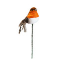 Artificial robin bird pick with a realistic orange breast, feather-effect tail and wired stem, perfect for Christmas trees, wreaths and festive floral arrangements.