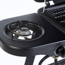 Close-up of Outback Excel Onyx gas BBQ side burner with pot stand, ideal for sauces and side dishes outdoors