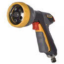 Front view of Hozelock Multi Spray Pro garden spray gun showing the adjustable multi-pattern spray head.