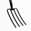 Close-up of the garden fork head showing four strong metal tines for breaking up, loosening and turning garden soil.
