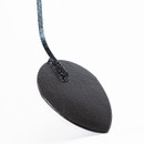 Close-up of the black metal garden hoe blade showing its durable steel construction and reinforced shaft connection.