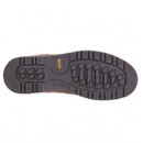 Bottom view of a black safety boot sole with tread pattern and small yellow "Amblers" logo, against a white background.