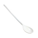 Long white plastic serving spoon with a slim, straight handle and a deep oval-shaped bowl, displayed diagonally against a white background.