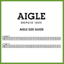 AIGLE size guide with two rows of shoe sizes in a grid format. Title reads 'AIGLE DEPUIS 1853.' Green border surrounds image." AIGLE size guide with two rows of shoe sizes in a grid format. Title reads 'AIGLE DEPUIS 1853.' Green border surrounds image."