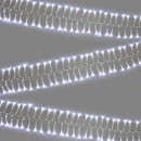 Cool white LED cluster Christmas tree lights on a clear cable, arranged in a dense string design for bright indoor and outdoor festive decorations.