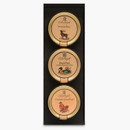 Edinburgh Preserves pâté gift set with open box showing three sealed jars of Venison, Duck, and Chicken Liver pâté arranged vertically.