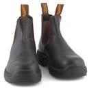 Front view of Blundstone 192 work Chelsea boots showing the rounded toes, elasticated panels and front and rear pull tabs.