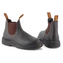 Blundstone 192 work boots shown from front and rear angles, highlighting the brown elasticated panels, contrast stitching and rugged soles.