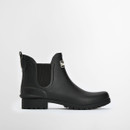 Side profile of a black Barbour Chelsea wellington boot with elastic gusset and rugged outsole