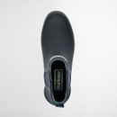 Top-down view of a navy Barbour Chelsea wellington boot with branded insole visible.