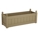 Nutmeg-coloured rectangular garden planter with panelled sides and ball finials on the corner posts, shown on a white background.