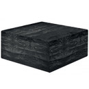 Black waterproof garden furniture cover fitted over a square corner sofa dining set.
