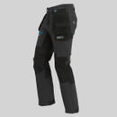 Angled side view of durable workwear trousers featuring heavy-duty fabric, multiple storage pockets, hammer loop, and reinforced knee areas designed for construction and trade use
