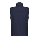 Back view navy sleeveless softshell vest, clean minimal gilet design, durable lightweight workwear clothing
