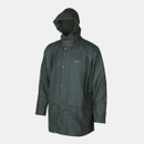 Dark green raincoat with a hood and front snap buttons, featuring the Betacraft logo on the chest. The design is simple and functional.