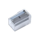 Clear plastic utility knife blade dispenser with a silver top and the word "TACTIX" printed on it. Simple, functional design.
