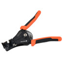 A black and orange pruning shear with a spring mechanism, featuring ergonomic grips. The tool is open on a white background, conveying a sense of readiness.