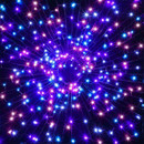 Multi pastel LED string lights arranged in a radiant starburst pattern, showcasing soft pastel colours and bright illumination for Christmas displays.