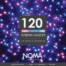 NOMA 120 multi pastel LED string lights for indoor and outdoor use, featuring soft pastel colours, multifunction lighting effects, Easytimer technology and a green cable.