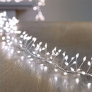 Close-up of Premier Ultrabrights silver LED garland with 288 cool white micro LEDs on flexible wire, ideal for decorating Christmas trees, wreaths and festive displays.