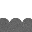 Close-up of a gray, textured surface with a scalloped edge at the bottom, set against a plain white background. Simple and minimalistic.