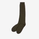 Olive green knee-high socks against a plain white background. The socks are neatly aligned, exuding a simple and cosy feel.