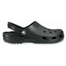 A black clog with ventilation holes and an adjustable heel strap, designed for casual wear. It has a textured sole for grip and a simple aesthetic.