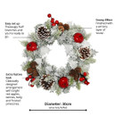A 30cm festive wreath with snowy effect, red baubles, pinecones, and holly on a white background.
