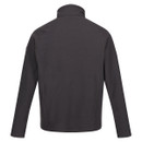 Back view of a charcoal gray jacket with long sleeves and a high collar on a white background. The fabric appears smooth, conveying a sleek, minimal style.